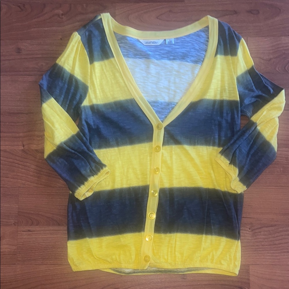 Striped Yellow and Gray Cardigan - Picture 1 of 3